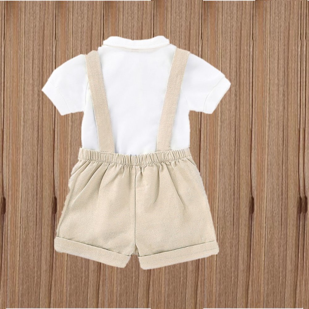 Classic Winnie the Pooh Beige Boy First Birthday Outfit Clothes Suspenders crown - Picture 5 of 10